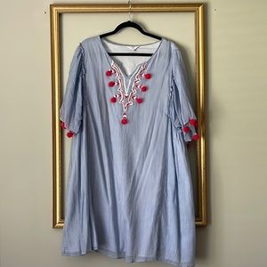 Crown&Ivy Stripped Dress with Pink Pom Pom